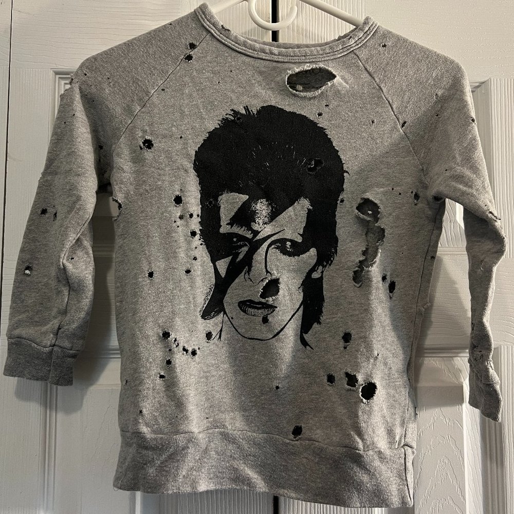 Lauren Moshi Distressed David Bowie Sweatshirt Size 6 (kids) - Grey